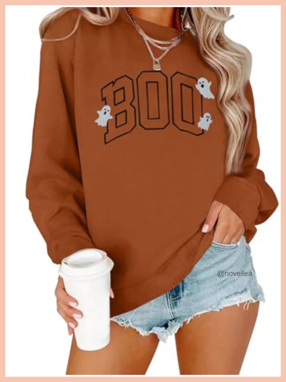 Halloween Sweatshirt Women Cute BOO Ghost Graphic Embroidered Pullover